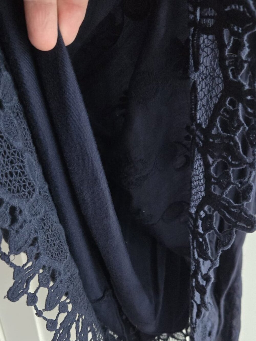 NWT Dark Navy Italian Silk Blend Lace Sequin Dress Size L - Picture 6 of 12